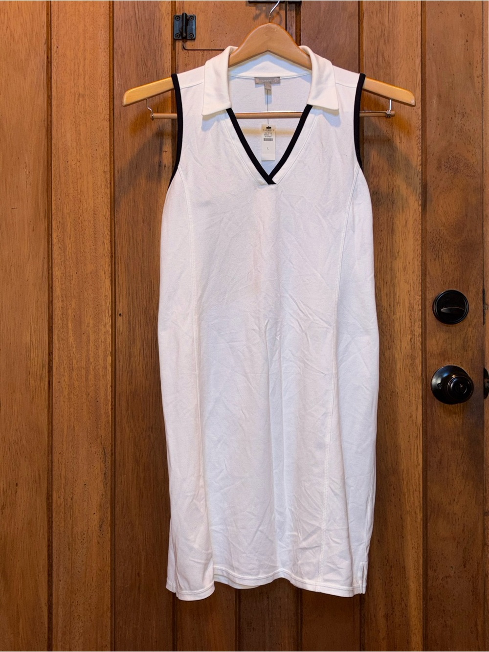 T by Talbots White Sleeveless Polo Dress with Black/Navy Trim
